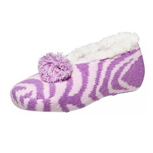 Northeast Outfitters | Cozy Cabin Purple and White Zebra Slippers with Pom, S